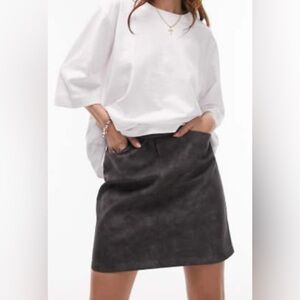 Topshop Gray leather look 90s length zip detail skirt in distressed gray